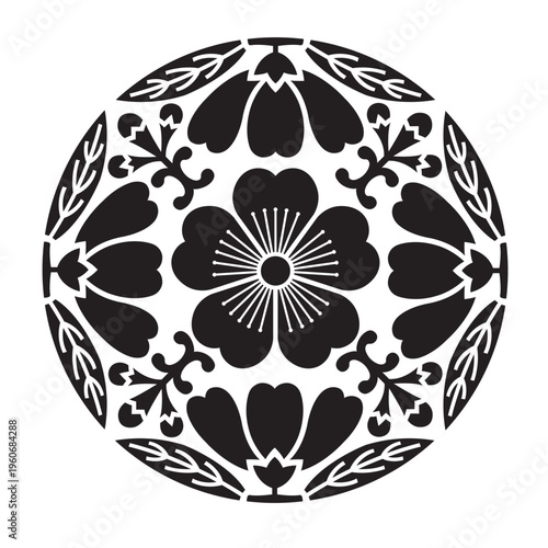 日本の伝統的な植物紋の家紋「桜紋」のイラストベクターデータ