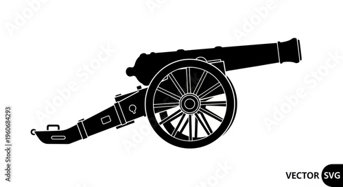 Silhouette of historical cannon on white background