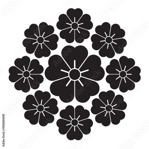 日本の伝統的な植物紋の家紋「桜紋」のイラストベクターデータ