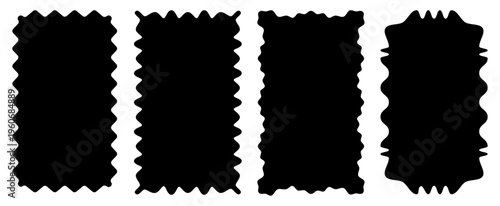 Retro zigzag wavy psychedelic rectangles set. Abstract vector groovy shapes.