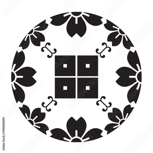 日本の伝統的な植物紋の家紋「桜紋」のイラストベクターデータ