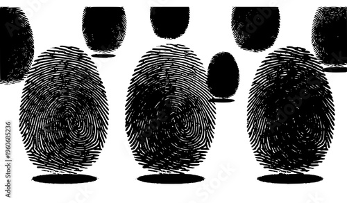 A vector graphic illustration of fingerprints and fingerprint silhouettes