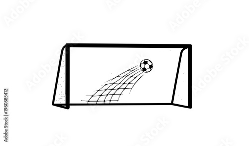 A minimalist vector illustration of a soccer ball scoring a goal
