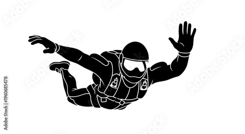 Skydiver in freefall with arms outstretched and legs bent