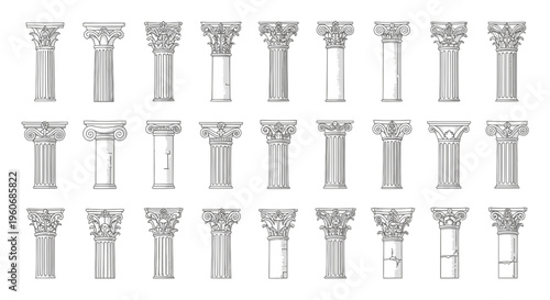 Illustrations of various architectural column styles and designs