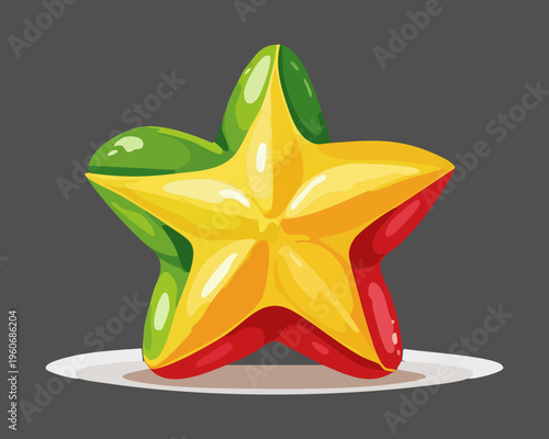 Yellow star shaped fruit with shading for healthy tropical diet and fresh organic food - Vector Illustration
