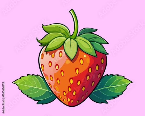 Red garden strawberry illustration for fresh organic fruit market and healthy food product label - Vector Illustration