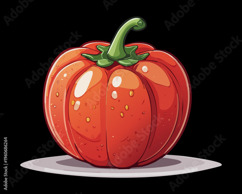 Red bumpy fruit with green leaf for rustic organic food branding and healthy lifestyle - Vector Illustration