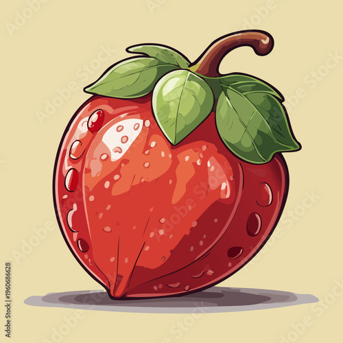 Large red strawberry for healthy organic snack and fresh fruit food product label design - Vector Illustration