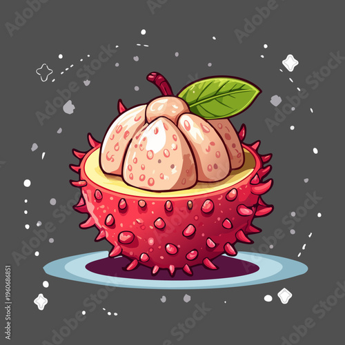 Vibrant red dragon fruit whole with green scales for tropical market and healthy eating lifestyle visuals - Vector Illustration