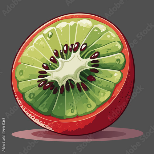 Sliced pink pitaya for exotic tropical smoothie bowl and healthy superfood breakfast menu designs - Vector Illustration