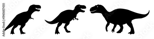 Dinosaur T-Rex silhouette set with bold black outline design featuring prehistoric, extinct, fearsome with illustration and vector graphic
