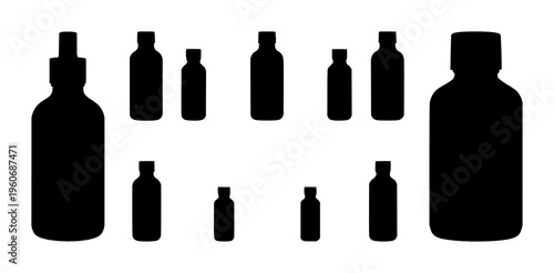 Essential oil bottle set with crisp silhouette design featuring essential oils, aromatherapy, health with usage and benefits