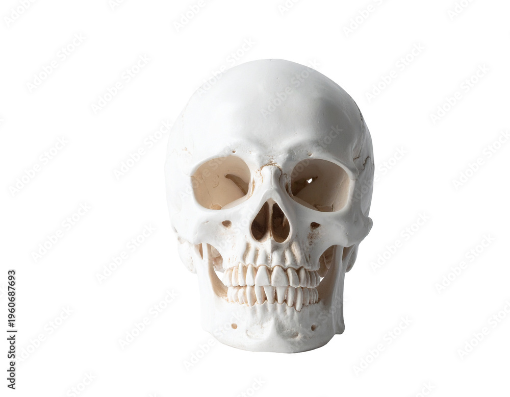 Fototapeta premium Human skull model in white plaster with detailed teeth and facial bones