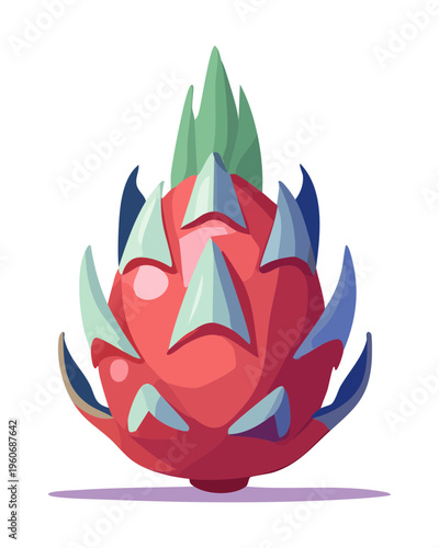 Red dragon fruit for exotic tropical harvest and healthy superfood snack menu designs - Vector Illustration