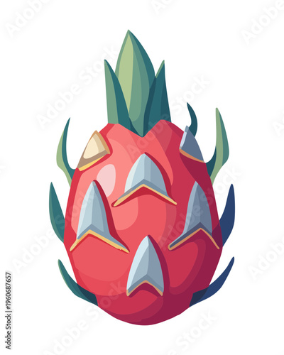 Small red pitaya for exotic tropical harvest and healthy superfood snack theme visuals - Vector Illustration