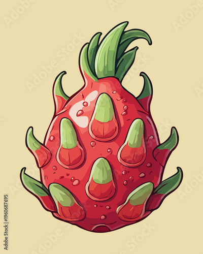 Red pitaya for exotic tropical harvest and healthy superfood snack menu design elements - Vector Illustration