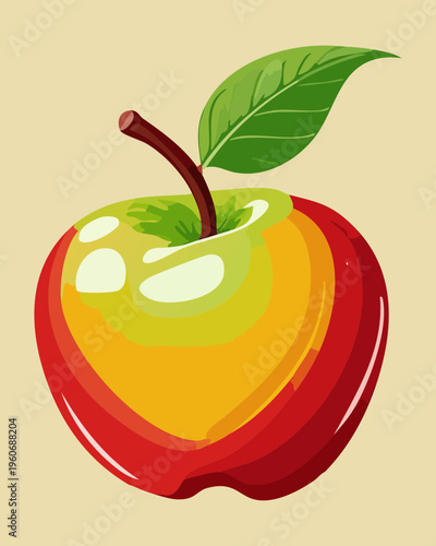 Red apple with leaf for healthy diet and school snack garden produce visuals - Vector Illustration