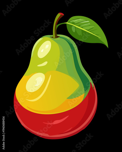 Red pear with leaf for autumn harvest and healthy organic snack orchard visuals - Vector Illustration