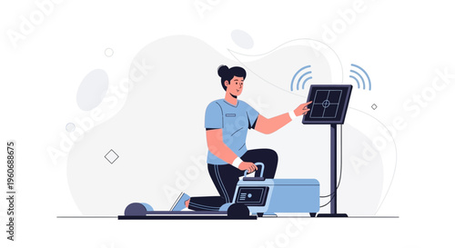 Person using advanced medical diagnostic equipment for physical therapy and rehabilitation