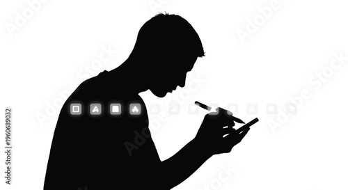Silhouette of man using smartphone, mobile phone user, black silhouette, digital lifestyle