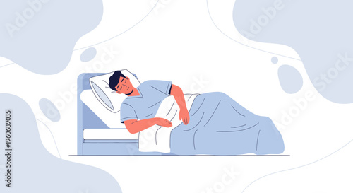 Man Lying in Hospital Bed, Feeling Unwell, Medical Care Concept