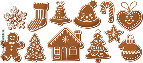 Christmas Gingerbread Cookies Assortment On White Background illustration