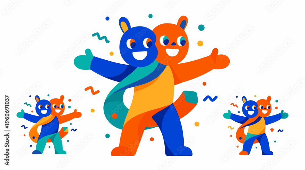 Fototapeta premium Brothers Mascot Characters Smiling Thumbs Up for Unity Partnership, Flat Vector Vibrant Colors, Isolated Graphic Illustration