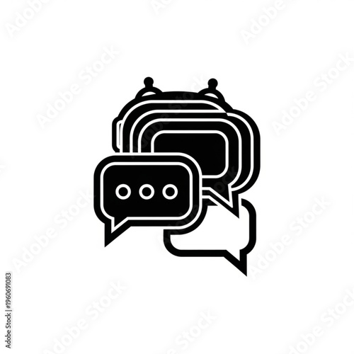A minimalist vector graphic illustration of a robot with speech bubbles