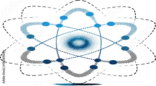 Abstract Atomic Structure Illustration with Electron Orbits and Nucleus Representing Physics, Quantum Science, Nuclear Energy and Scientific Technology Concept