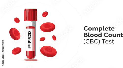 Complete Blood Count CBC Test Concept with Blood Sample Tube and Red Blood Cells for Medical Diagnosis, Laboratory Analysis and Healthcare Illustration