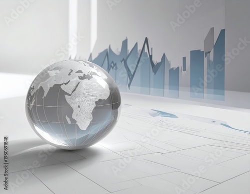crystal globe reflecting economic trends and geographical insights on a chart