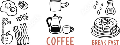 Hand Drawn Coffee And Breakfast Food Icons With Text drink