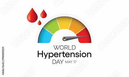 World Hypertension day is observed every year on May 17th. High blood pressure, also called hypertension, is blood pressure that is higher than normal. Vector illustration.
