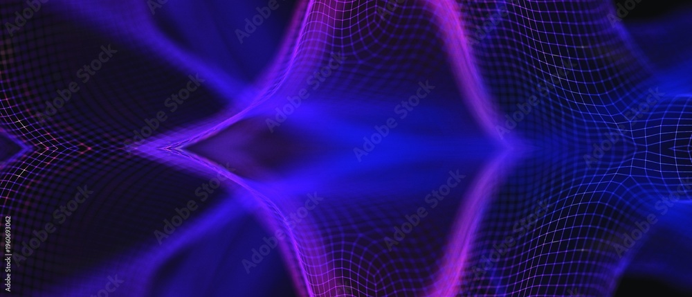 Obraz premium Dynamic abstract blue and purple wireframe grid vector illustration representing modern technology, digital connectivity, and futuristic innovation for compelling graphic designs.