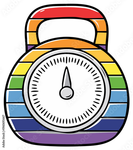 Rainbow Kettlebell Cartoon Illustration for Fitness and LGBTQ+ Pride