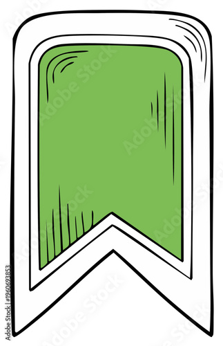 Green marker icon with black outline for maps or bookmarks. Blank flag illustration for creative design.