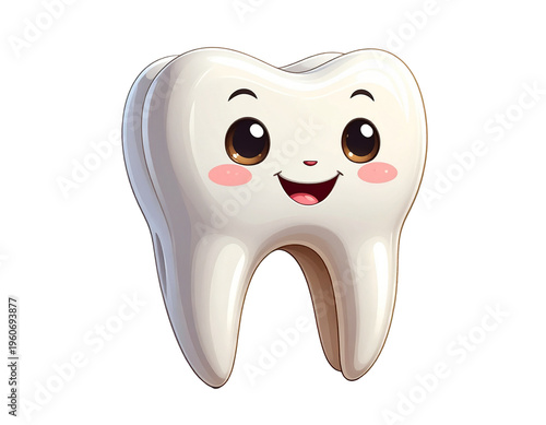 Cartoon tooth character with cheerful face, friendly dental mascot illustration