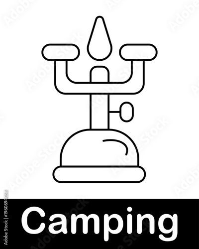Camping gas stove line icon representing outdoor cooking equipment, burner and portable camping gear in minimal outline style