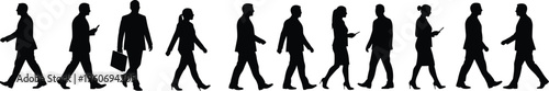 Business people walking silhouette, corporate men and women, professional office workers, teamwork concept, modern business lifestyle, formal attire, career path