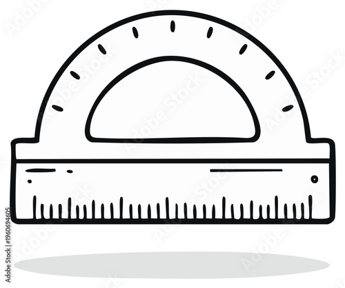 Simple hand-drawn protractor tool for measuring angles and school education