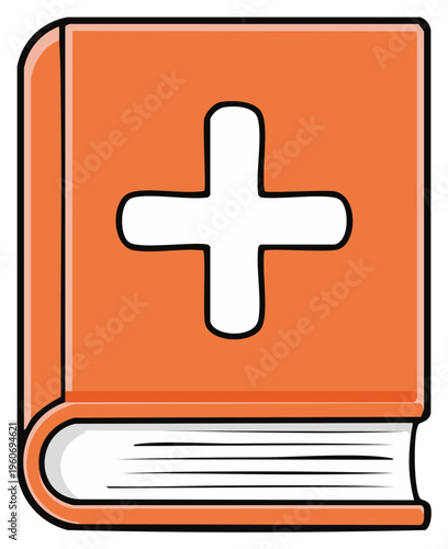 Orange medical book with white cross symbol and white pages
