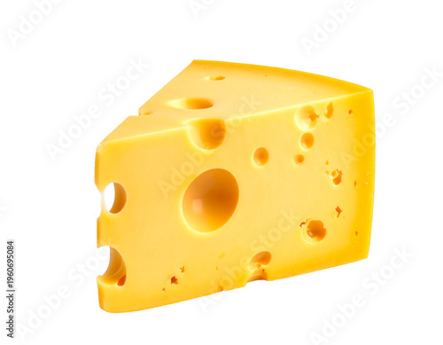 Cartoon cheese wedge with holes, bright yellow swiss-style texture and smooth glossy surface