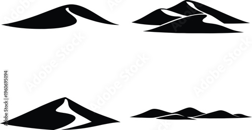 Black silhouette mountain range white background