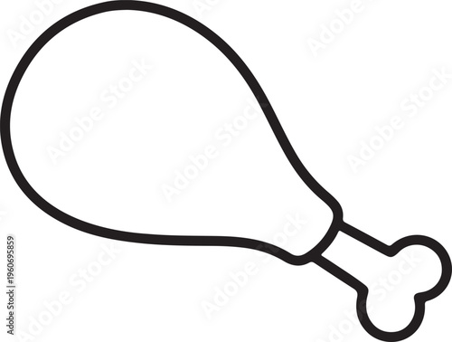 Fried chicken leg vector icon, minimalist drumstick line art illustration isolated on white background