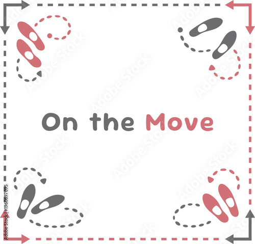 On the move activity card with playful footprint border