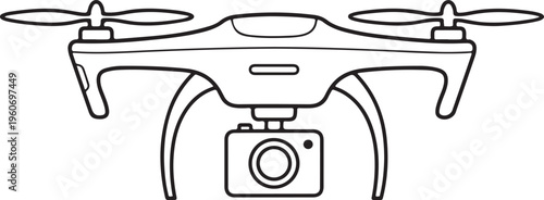 Drone with camera Icon, Minimalist Quadcopter Line Art Vector for Remote Control Technology