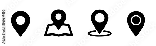 Location pin icon, map marker for navigation apps and website interface, destination point sign, positioning symbol vector illustration