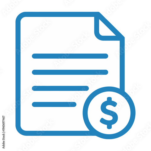 Blue vector of a document with lines and a dollar sign icon