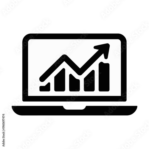 Vector of a laptop displaying an upward trending financial graph